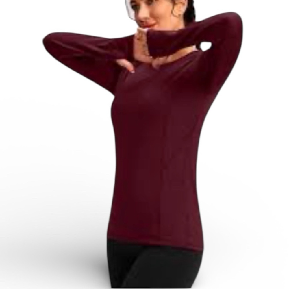 Gradual Burgundy Long Sleeve Active Top w/ Zip Pocket & Thumb Holes Size S EUC